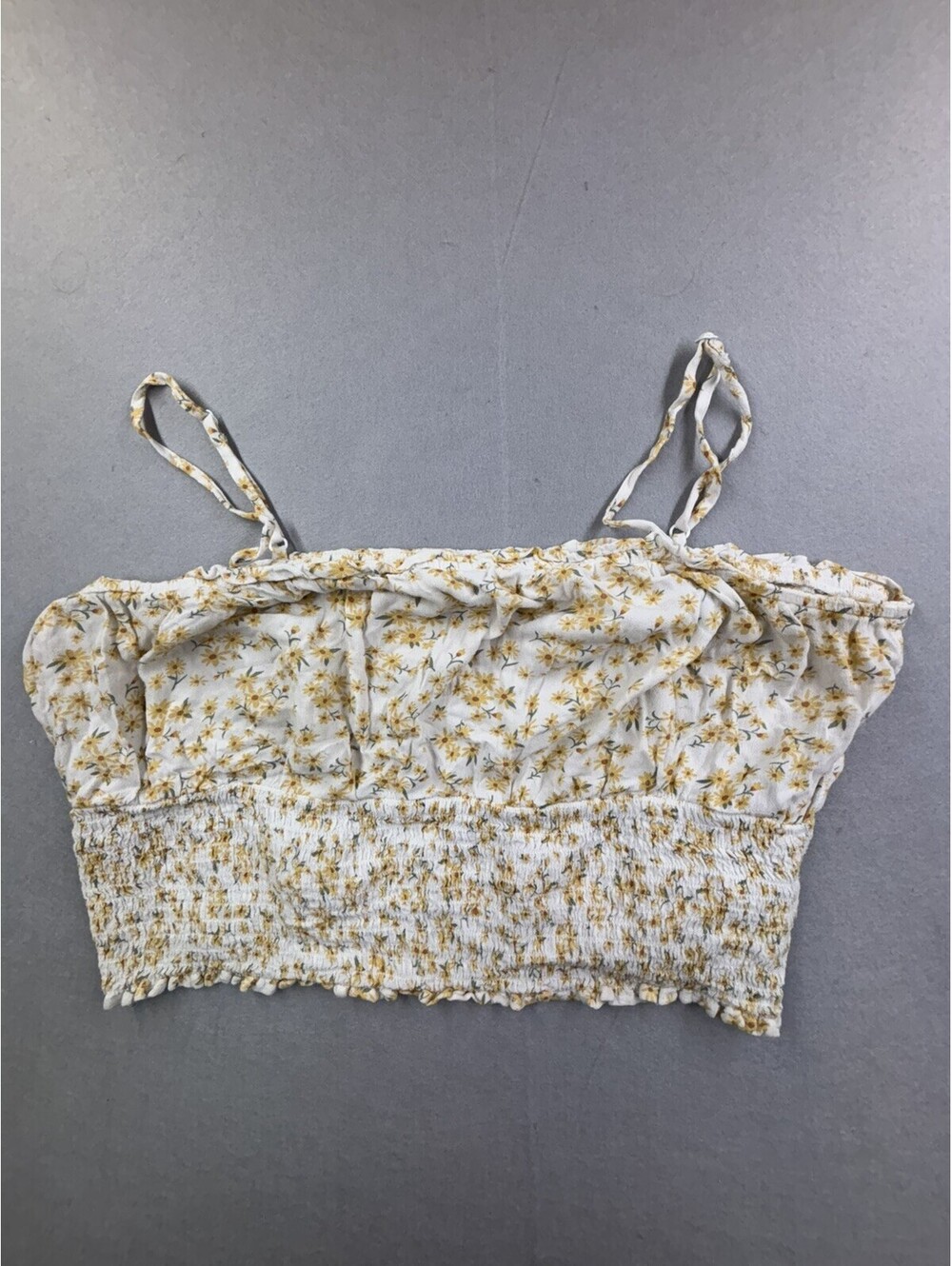 Women's American Eagle Floral Crop Tank Top Yellow White XL  Cottagecore Spring‎